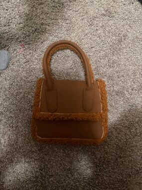Women’s Brown Faux Shearling Trim Satchel